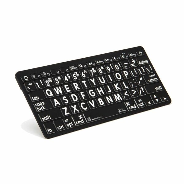 Mini clavier bluetooth à grands caractères Logic Keyboard (blanc sur noir) iPad, iPhone, Mac
