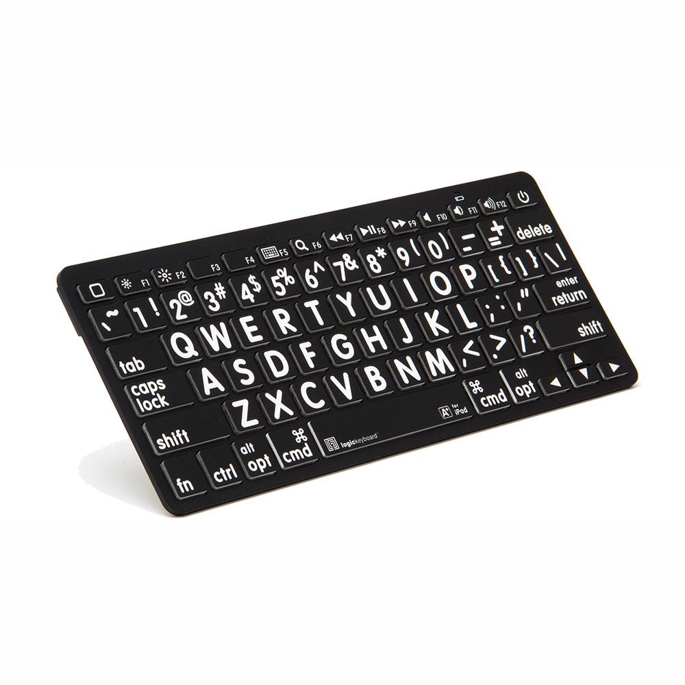 Mini clavier bluetooth à grands caractères Logic Keyboard (blanc sur noir)  iPad, iPhone, Mac - KOBA Vision