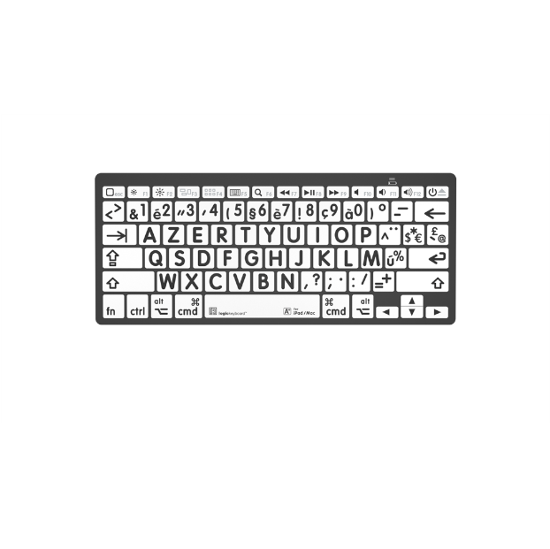 Mini clavier bluetooth à grands caractères Logic Keyboard (noir sur blanc)  iPad, iPhone, Mac - KOBA Vision