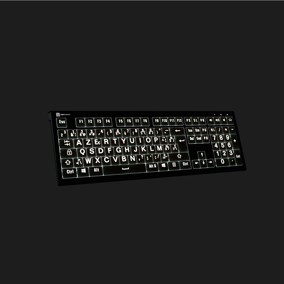 Clavier rétro-éclairé à Grands Caractères Logic Keyboard (blanc sur noir) -  KOBA Vision