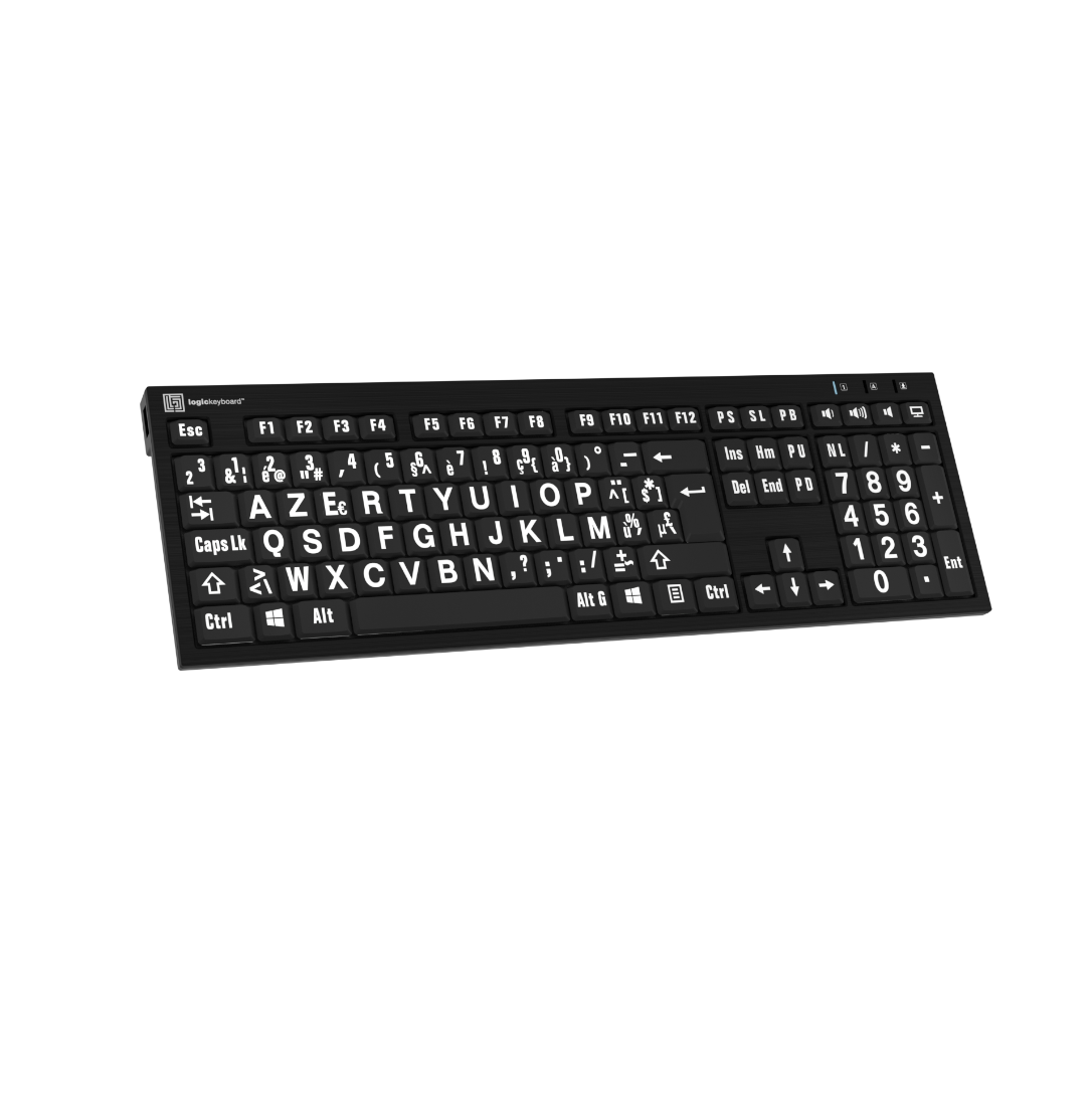 Clavier à Grands Caractères Logic Keyboard (blanc sur noir) - KOBA Vision