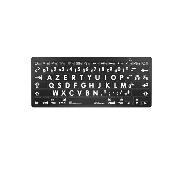 Mini clavier bluetooth à grands caractères Logic Keyboard (blanc sur noir)  iPad, iPhone, Mac - KOBA Vision