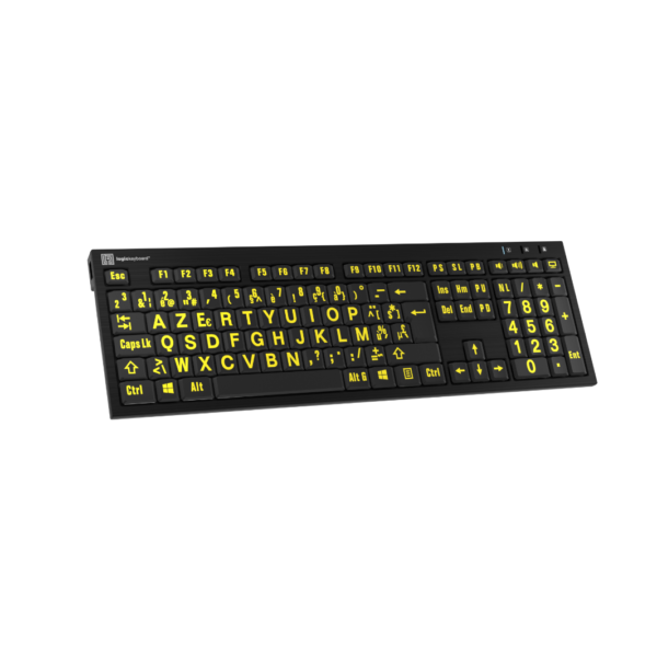 groot letter toetsenbord geel op zwart